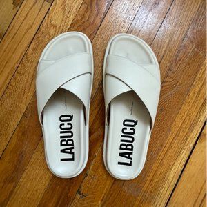 Size 40 Labucq - Offwhite Leather Slides with Rubber Soles